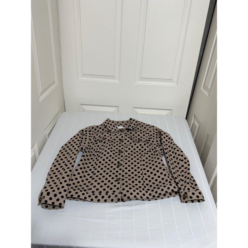 Christopher & Banks Petite Tan Black Polka Dot Denim Style Jacket Size PM 615